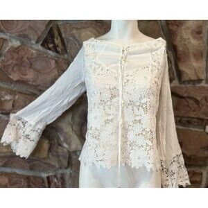 Vintage y2k  Boho Lace Flare Sleeve‎ Open Back Blouse Size S/M  coastal cottage